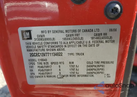 2007 Chevrolet Silverado C1500 Classic Crew Cab из США, поврежденный, VIN 2GCEC13V771134822